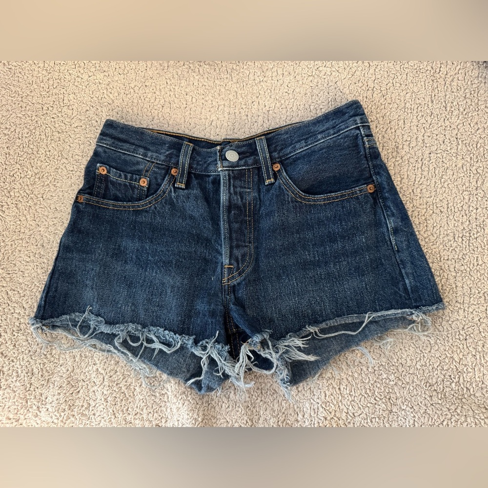 Levi’s 501 Denim Shorts Size 24 
Raw Hem Hidden Button Fly 32317